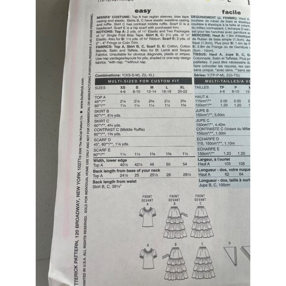 Butterick B4889 Gypsy Costume Sewing Pattern Size XS-S-M Top Skirt Tiered Ruffle - Picture 4 of 7